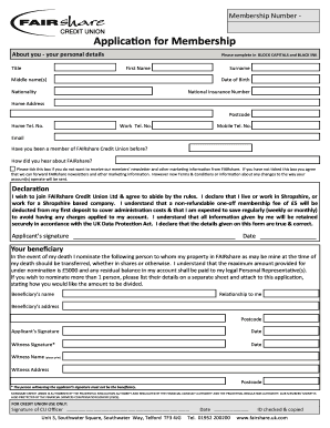 FAIRshare Credit Union Membership Application