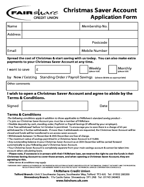 Christmas Saver Account Application Form