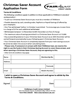 Christmas Saver Account Application Form
