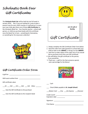 Printable safety patrol certificates - Scholastic Book Fair Gift Certificates - St Joseph School - library stjosephsea