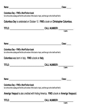 Columbus Day Library Assignment Form