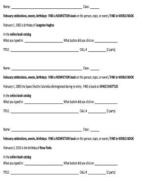 February Celebrations and Birthdays Research Form