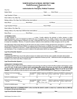North Kitsap School District Emergency Medical Authorization