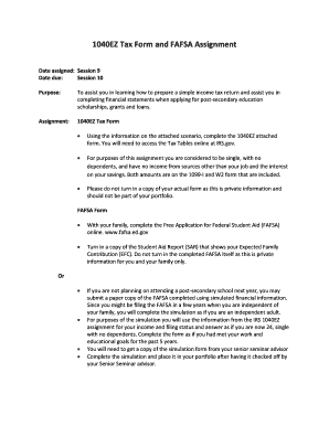 1040EZ Tax Form and FAFSA Assignment