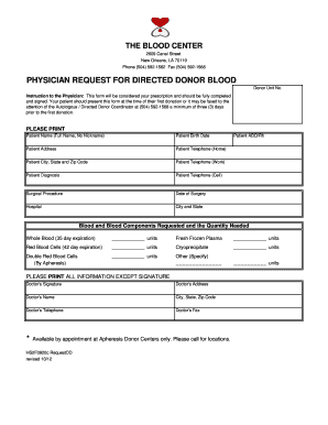 Physician Request for Directed Donor Blood