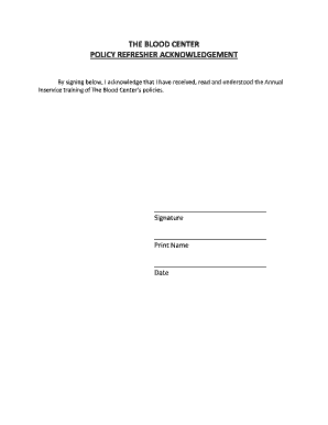 The Blood Center Policy Refresher Acknowledgement