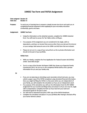 1040EZ Tax Form and FAFSA Assignment