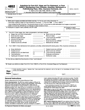 IRS Form 4852 Substitute for W-2 or 1099-R