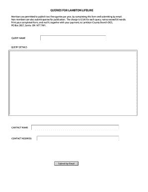 QUERIES FOR LAMBTON LIFELINE - Ontario Genealogical Society