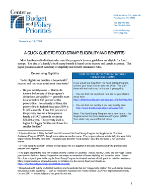 A QUICK GUIDE TO FOOD STAMP ELIGIBILITY AND BENEFITS1