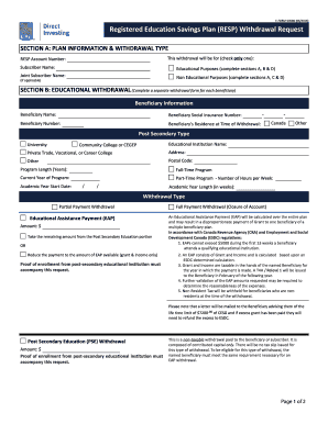 Canada RESP Withdrawal Request Form