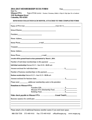 Missouri PTA Membership Dues Form