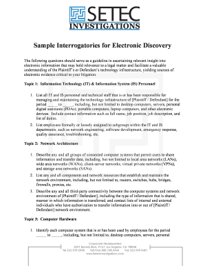 Sample Interrogatories for Electronic Discovery