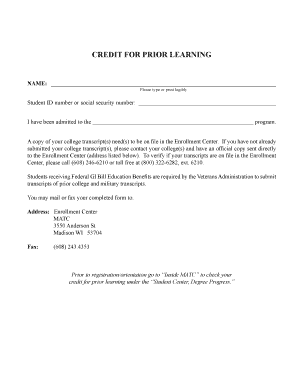 Credit for Prior Learning Form