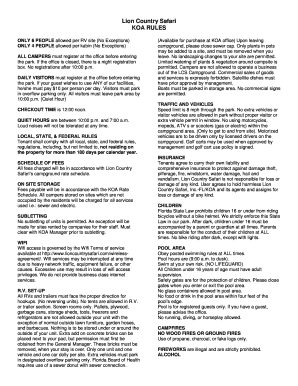 Lion Country Safari KOA Rules Agreement