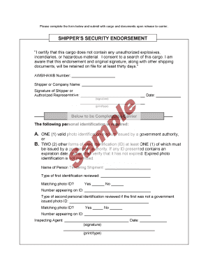 Shipper's Security Endorsement Form
