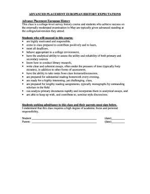 Advanced Placement European History Expectations