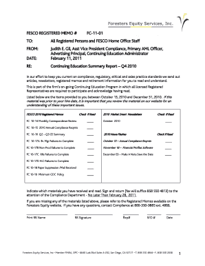 FESCO REGISTERED MEMO # FC1101 TO: All Registered Persons and FESCO Home Office Staff FROM: DATE: Judith E