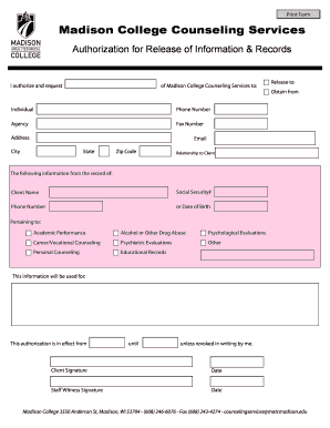 Madison College Authorization for Release of Information