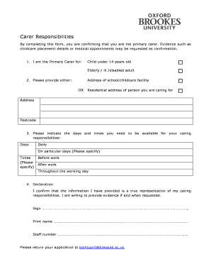 Carer Responsibilities Confirmation Form
