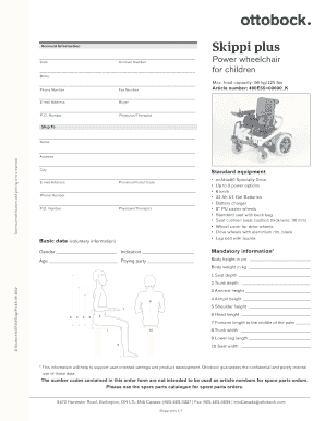 Skippi Plus Pediatric Power Wheelchair Order Form
