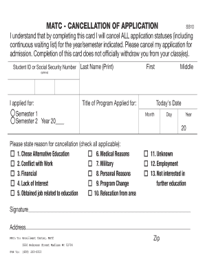 MATC Application Cancellation Form