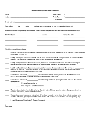 Credit Card Dispute Form