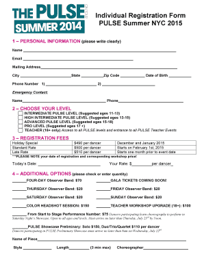 PULSE Summer NYC 2015 Registration Form