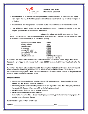 Enoch Pratt Free Library E-Reader Loan Agreement