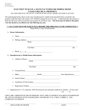 Ohio Manufactured Home Tax Election Form