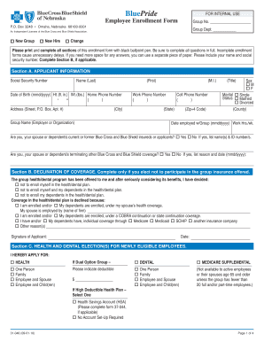 Blue Cross Employee Enrollment Form
