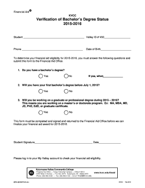 KVCC Bachelor's Degree Verification Form