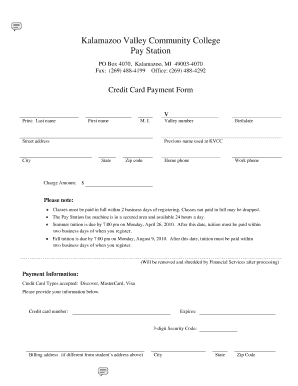Kalamazoo Valley Community College Credit Card Payment Form