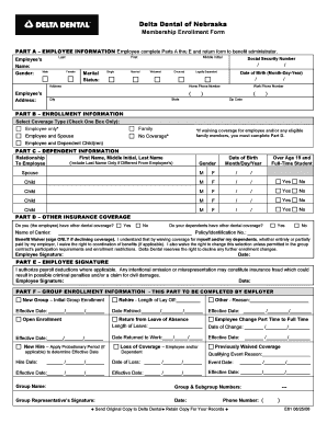 Delta Dental of Nebraska Membership Enrollment Form