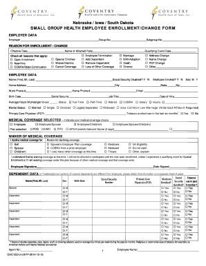 Nebraska Iowa South Dakota Small Group Health Employee Enrollment Form