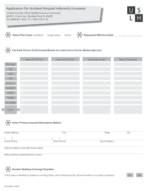 Application for Accident Hospital Indemnity Insurance