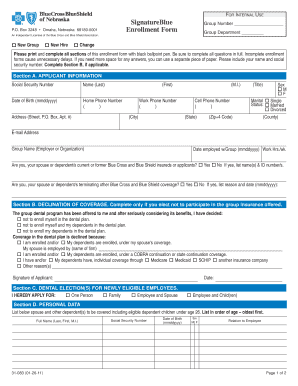 Blue Cross and Blue Shield Dental Enrollment Form