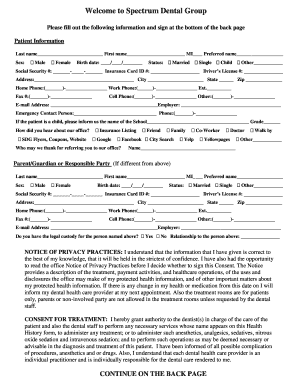 Spectrum Dental Group Patient Information and Consent Form