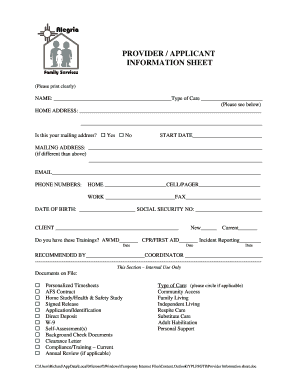Provider Information Sheet