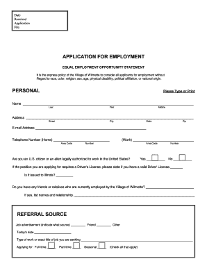 Village of Wilmette Employment Application