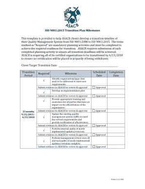 ISO 9001:2015 Transition Plan Milestones
