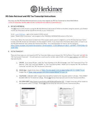 IRS Data Retrieval and Tax Transcript Instructions