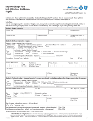 Employee Change Form for Anthem Health Plans
