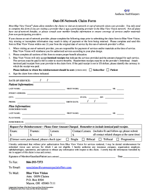 Blue View Vision Out-of-Network Claim Form