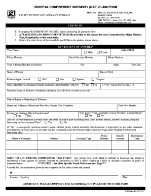 Hospital Confinement Indemnity Claim Form