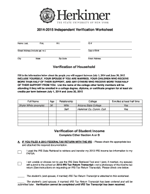 2014-2015 Independent Verification Worksheet