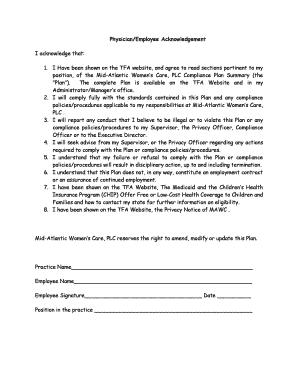 Physician Employee Compliance Acknowledgement