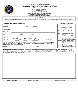 New Jersey Open Public Records Act Request Form