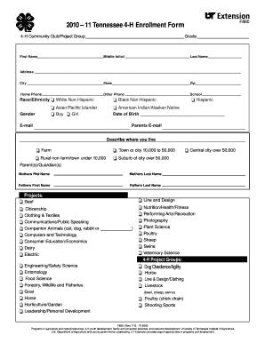 Tennessee 4-H Enrollment Form