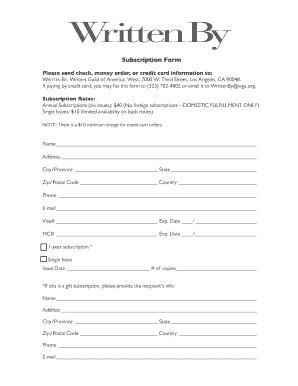 Writers Guild of America Subscription Form